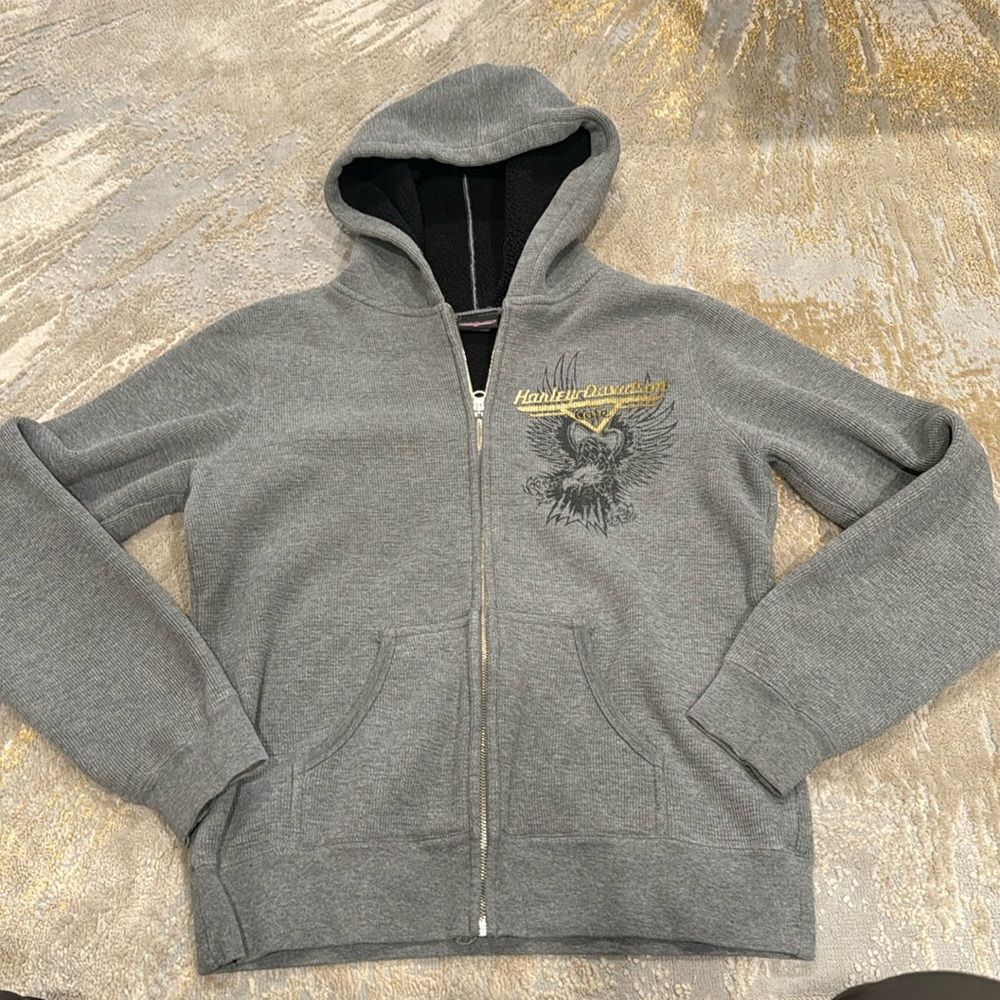vtg‎ harley davidson cafe fleece lined full zip hoodie Las Vegas grey